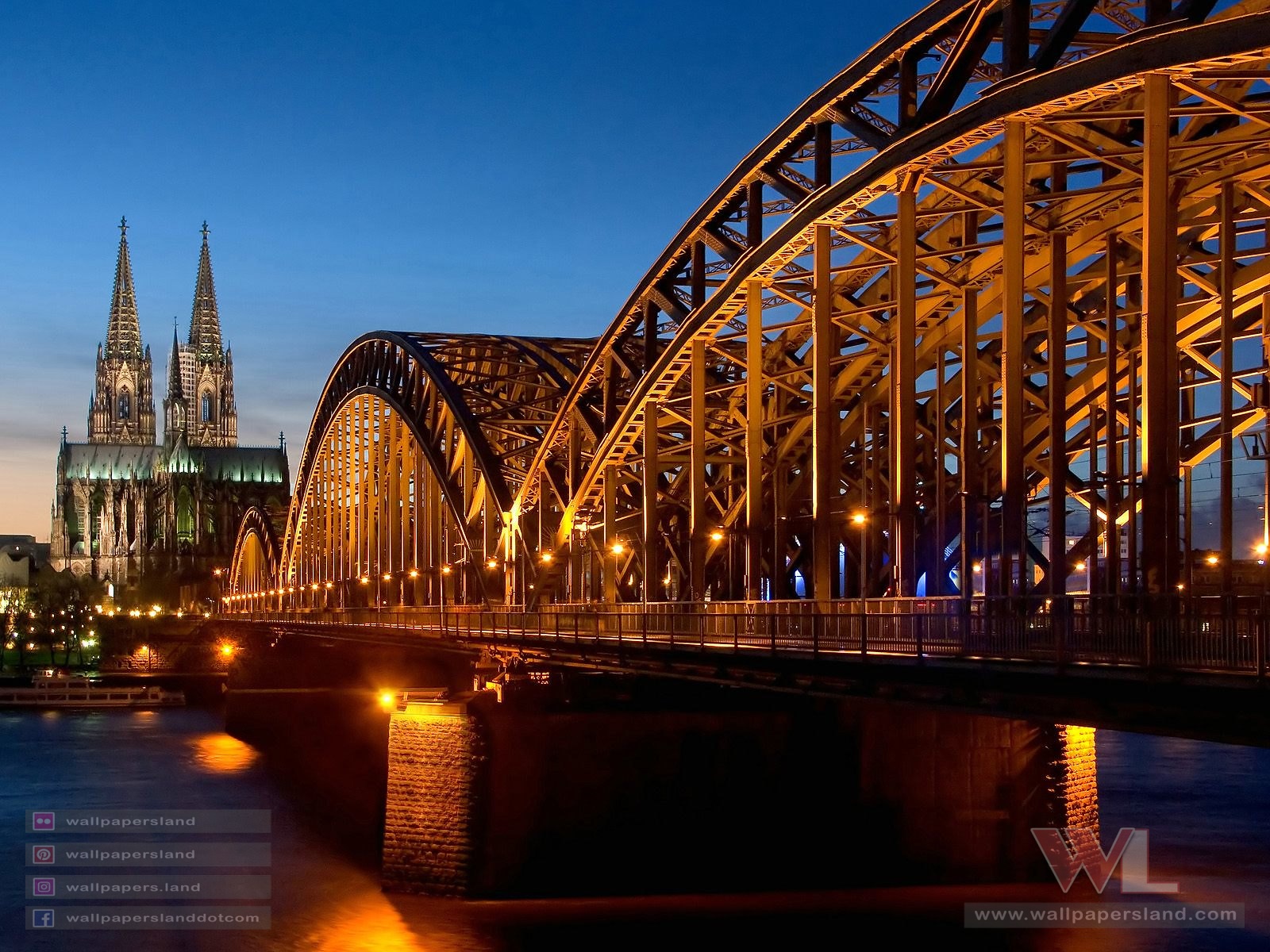 Cathedral and Hohenzollern Bridge at Night, Cologne, Germany